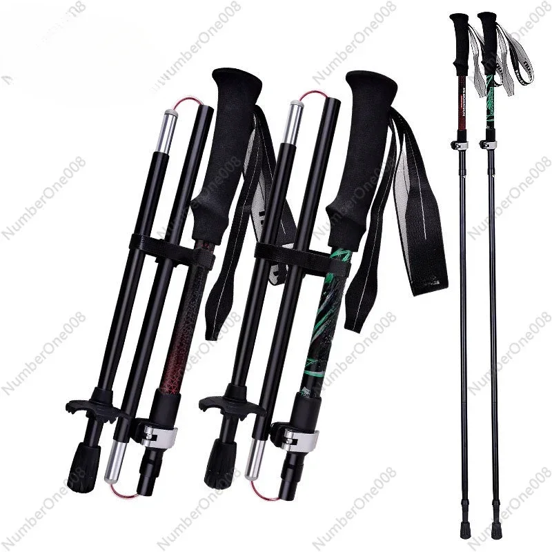 

Hiking Pole Carbon Fiber Aluminum Alloy Ultra-light Retractable Folding Ultra-short Portable Men's and Women's Off-road Cane