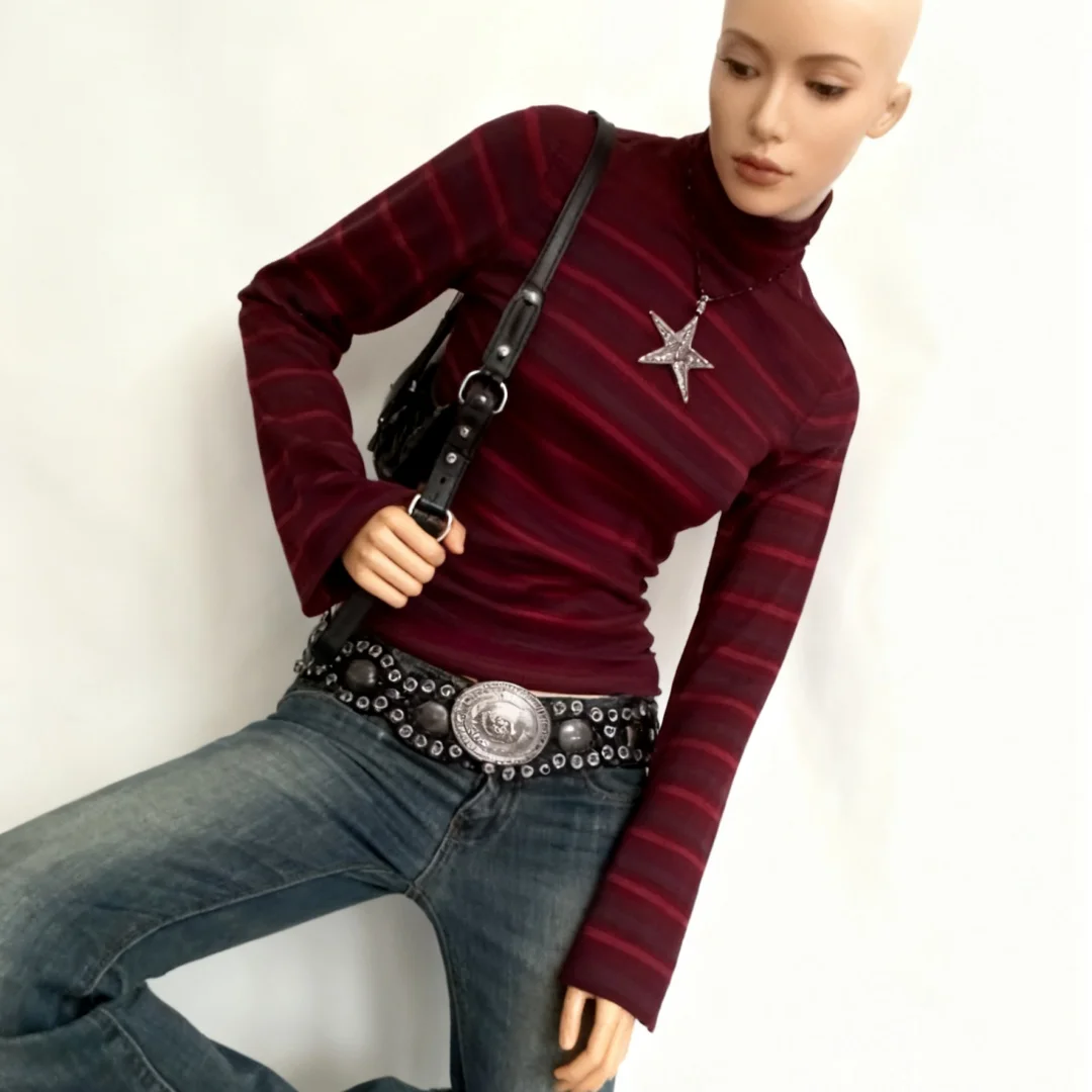 

Женский свитер с цветными блоками, облегающий вязаный топ с полувысоким воротом, художественный повседневный пуловер на весну и осень