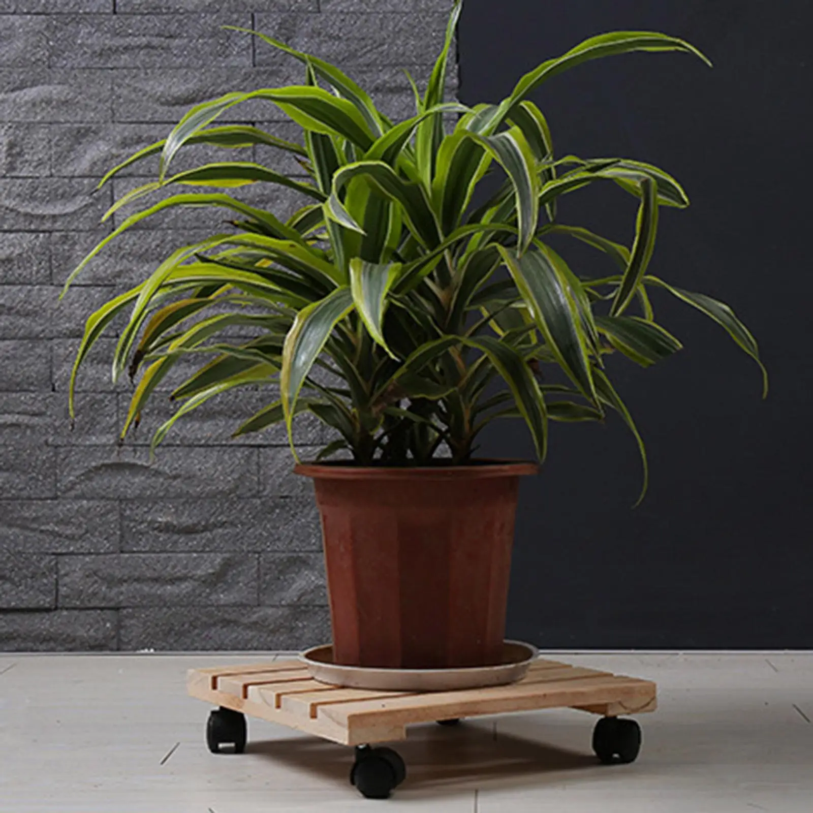 Planter Stand with Wheels Flower Vase Moving Trolley Garden Planter Flower Rolling Tray Wooden Planter Caddy