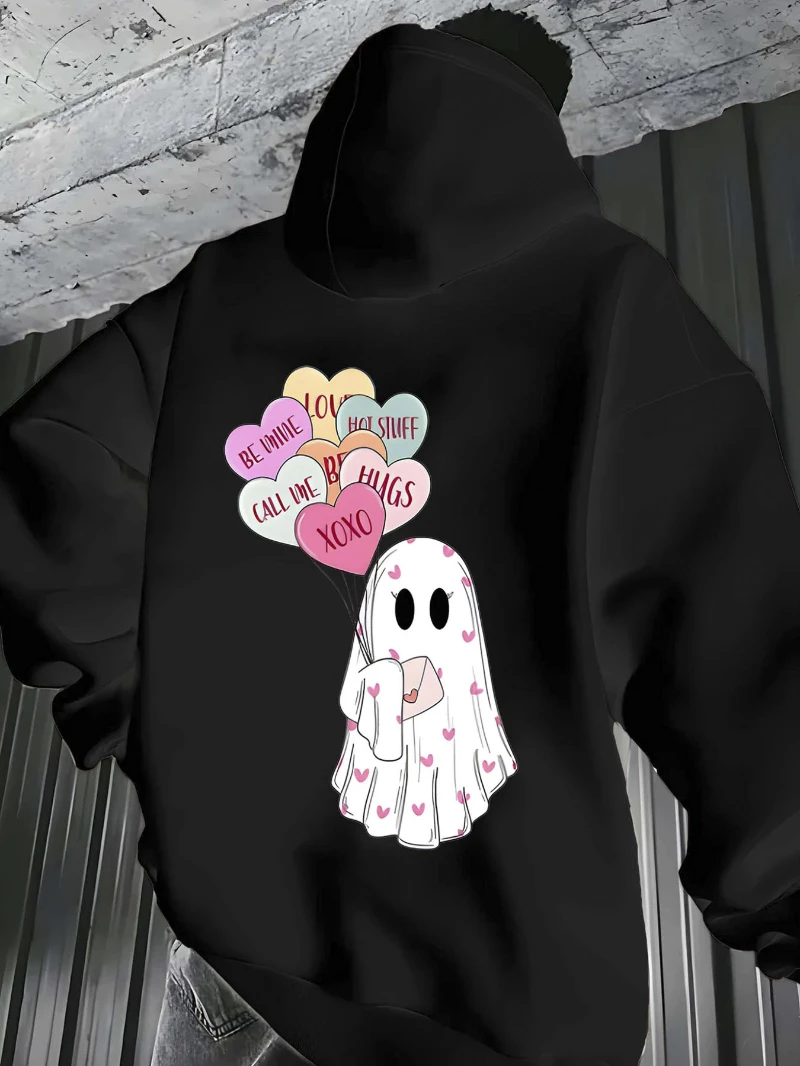 

2025 Autumn and Winter Casual Hoodie Heart Print _㎡ Polyester Blend Loose Fit High-end Luxury Is for Both Men and Women Top Y2k