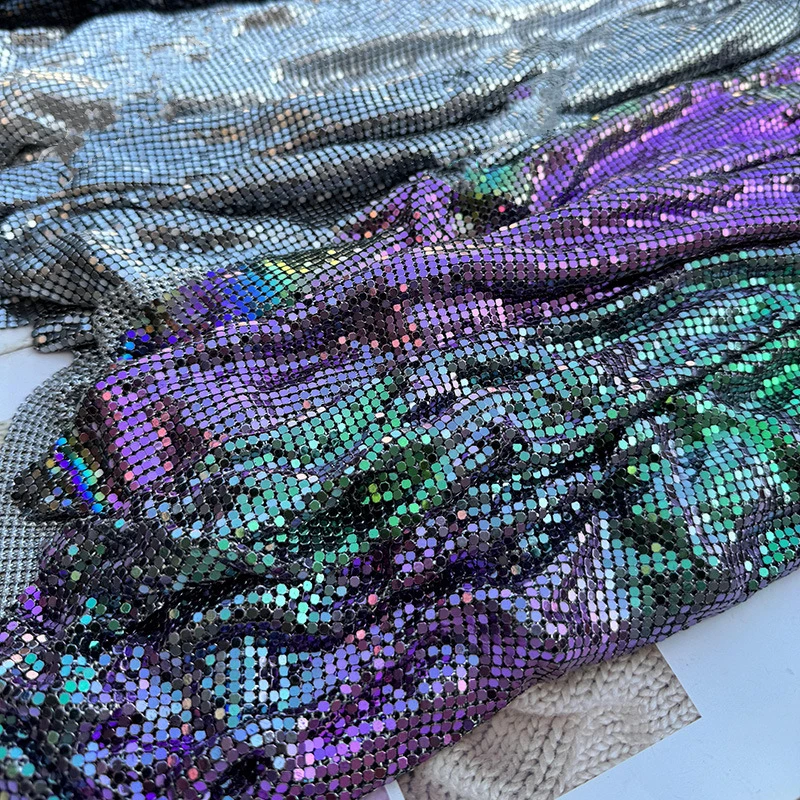 

Sparkly Metal Mesh Fabric Chainmail Jewelry Metallic Cloth Sequined Craft Fabric Cuttable for Party Clothing Making Accessories