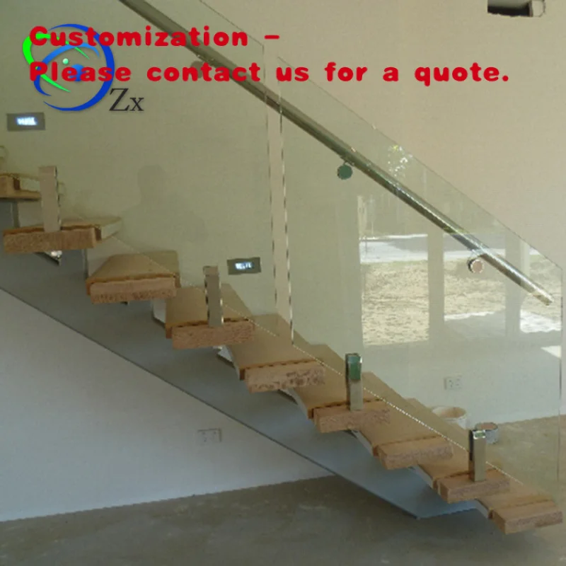 custom.Factory Price Easy Install Wood Tread Indoor L Shaped Stainless Steel Luxury Stair
