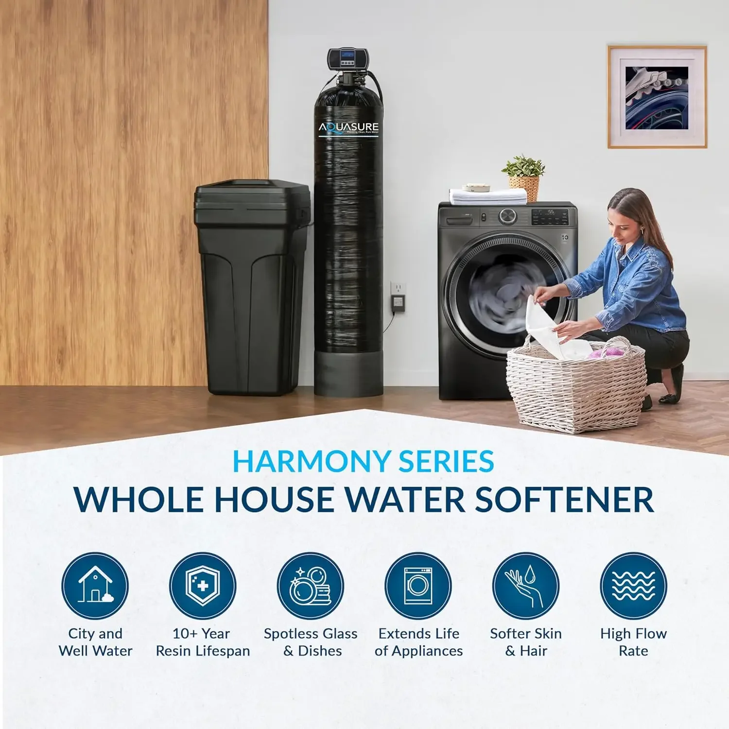 Harmony Series 72,000 Grains Whole House Water Softener Bundle with Automatic Digital Control Head and Triple Purpose Sediment/C