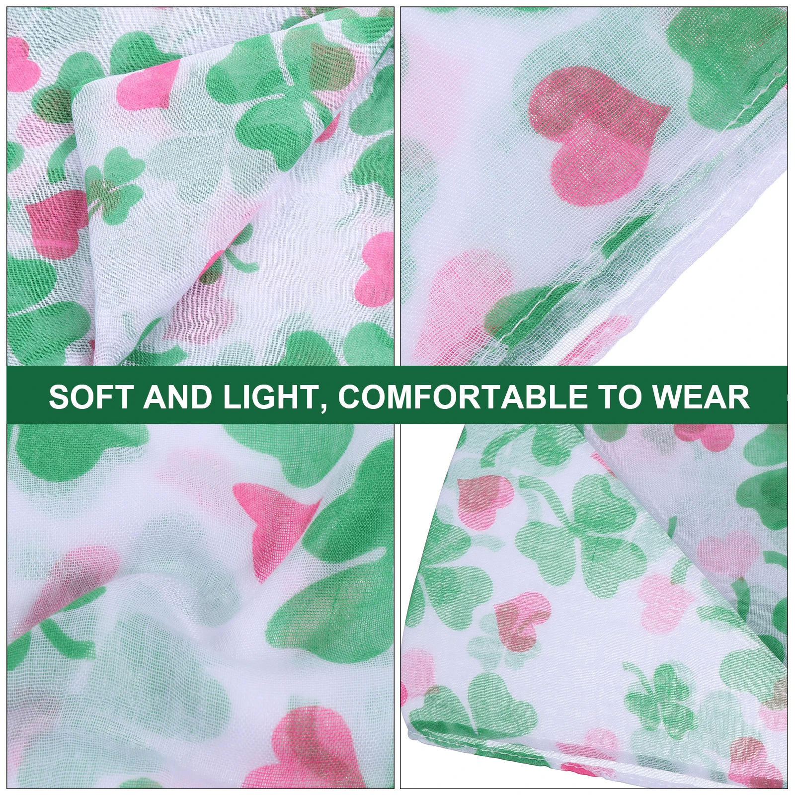 

Lucky Women's Fashion Scarf Long Silk Muffler Clover Printed Lightweight Comfortable Multi purpose Gift for St Patrick's Day