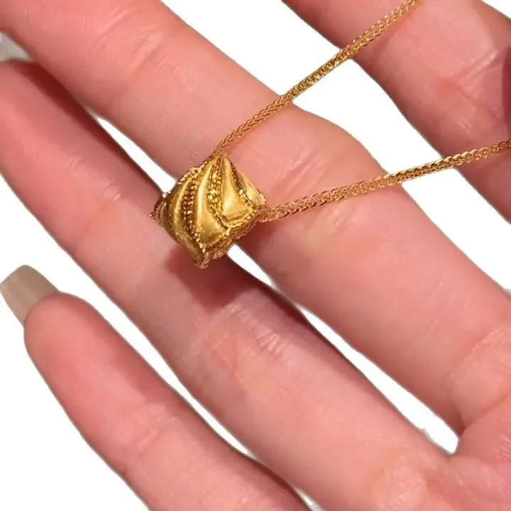 

Luxury 9999 24K real gold transport bead necklace for women ancient silk wings brushed small waist road roadway pendant