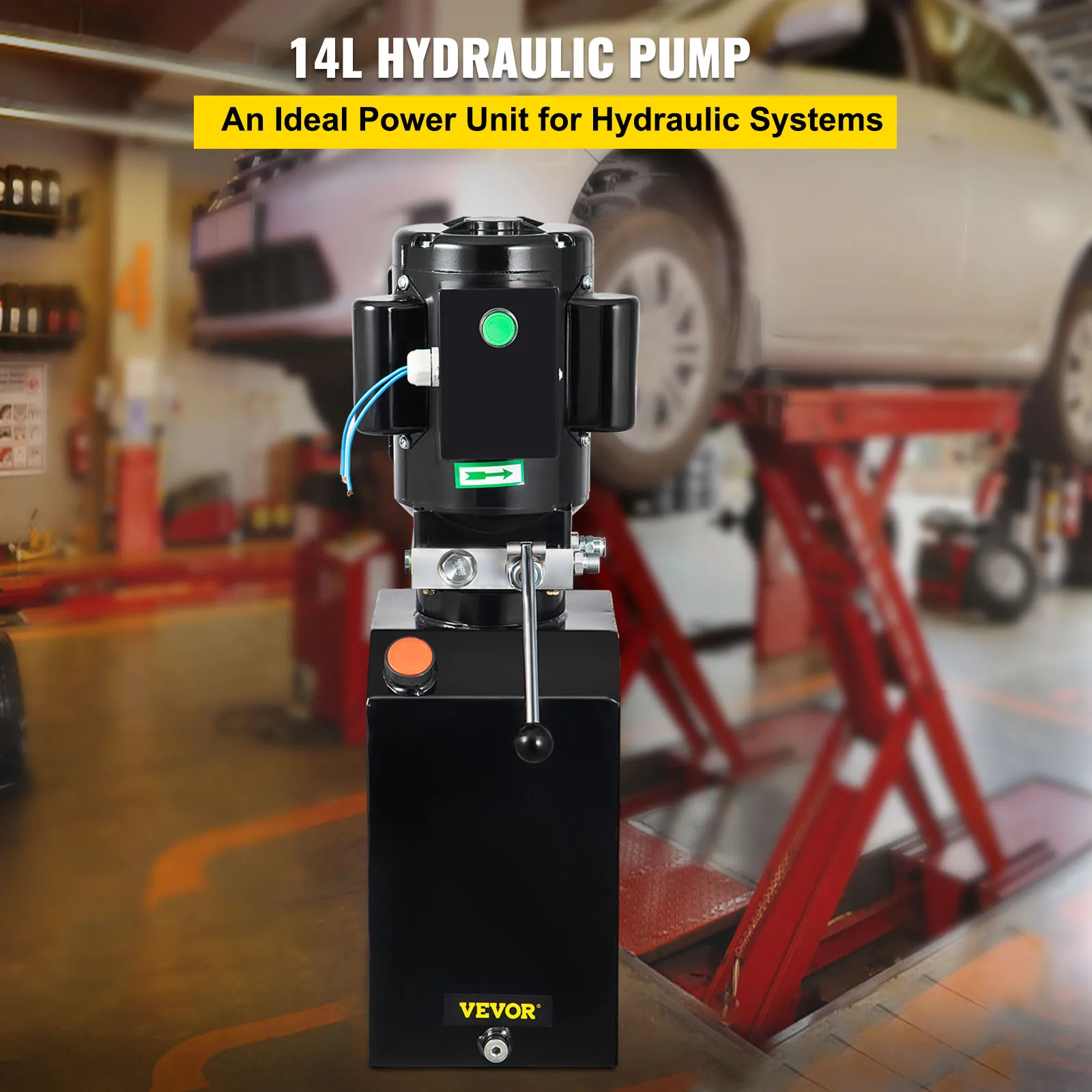 VEVOR Hydraulic Pump 14 Quart Hydraulic Power Unit 2950 PSI Car Lift Hydraulic Pack Dump Trailer 220V 60Hz 1 PH Auto Repair Shop