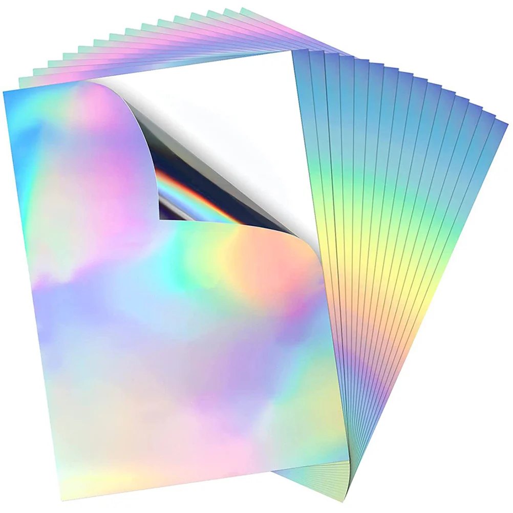 20 Sheets Holographic Self-adhesive Paper A4 Printing Stickers Colorful Fantasy Aluminum Foil Full-color Cardboard