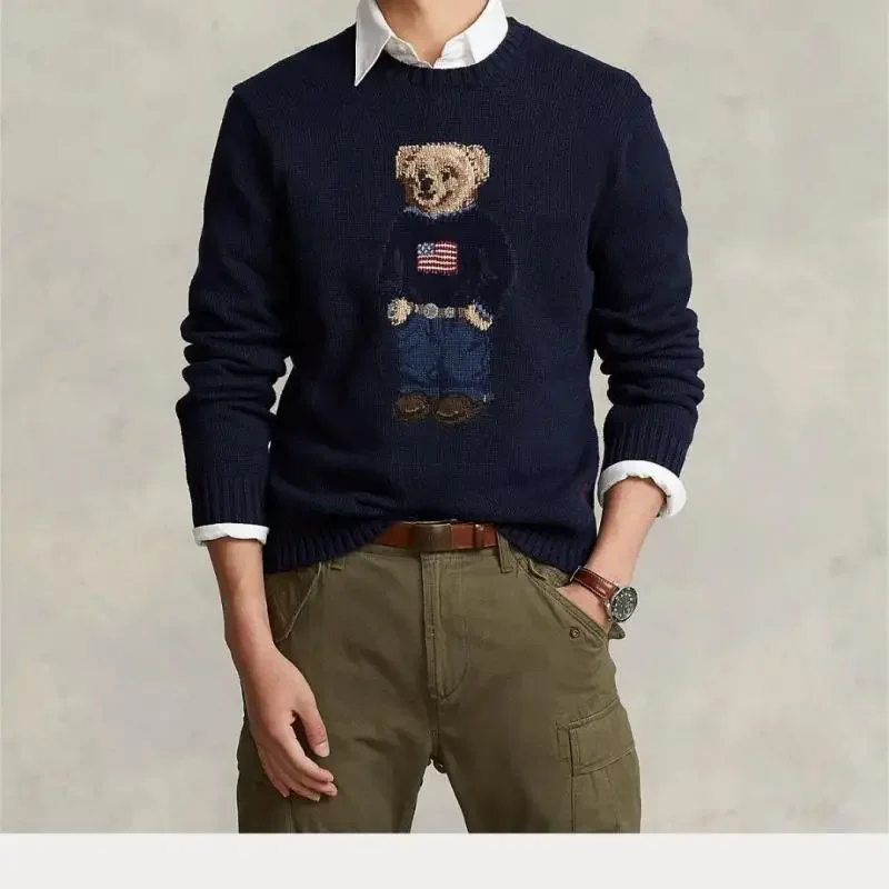 2025 New Men's And Women's Autumn/winter Christmas Sweater Embroidered Rl Bear Long Sleeve Knitted Hoodie Couple Cotton Sweater