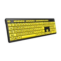Teclado negro con botones amarillos y estampado grande, teclado con cable USB para personas mayores y baja visión