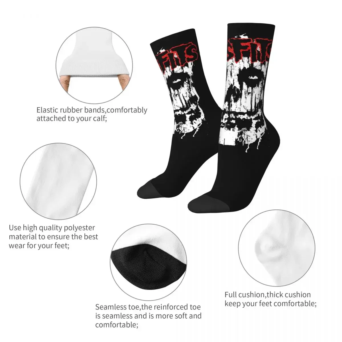 Winter Warm Harajuku Men\'s Women\'s Misfits Skull Socks Horror Halloween Breathable Middle Tube Socks