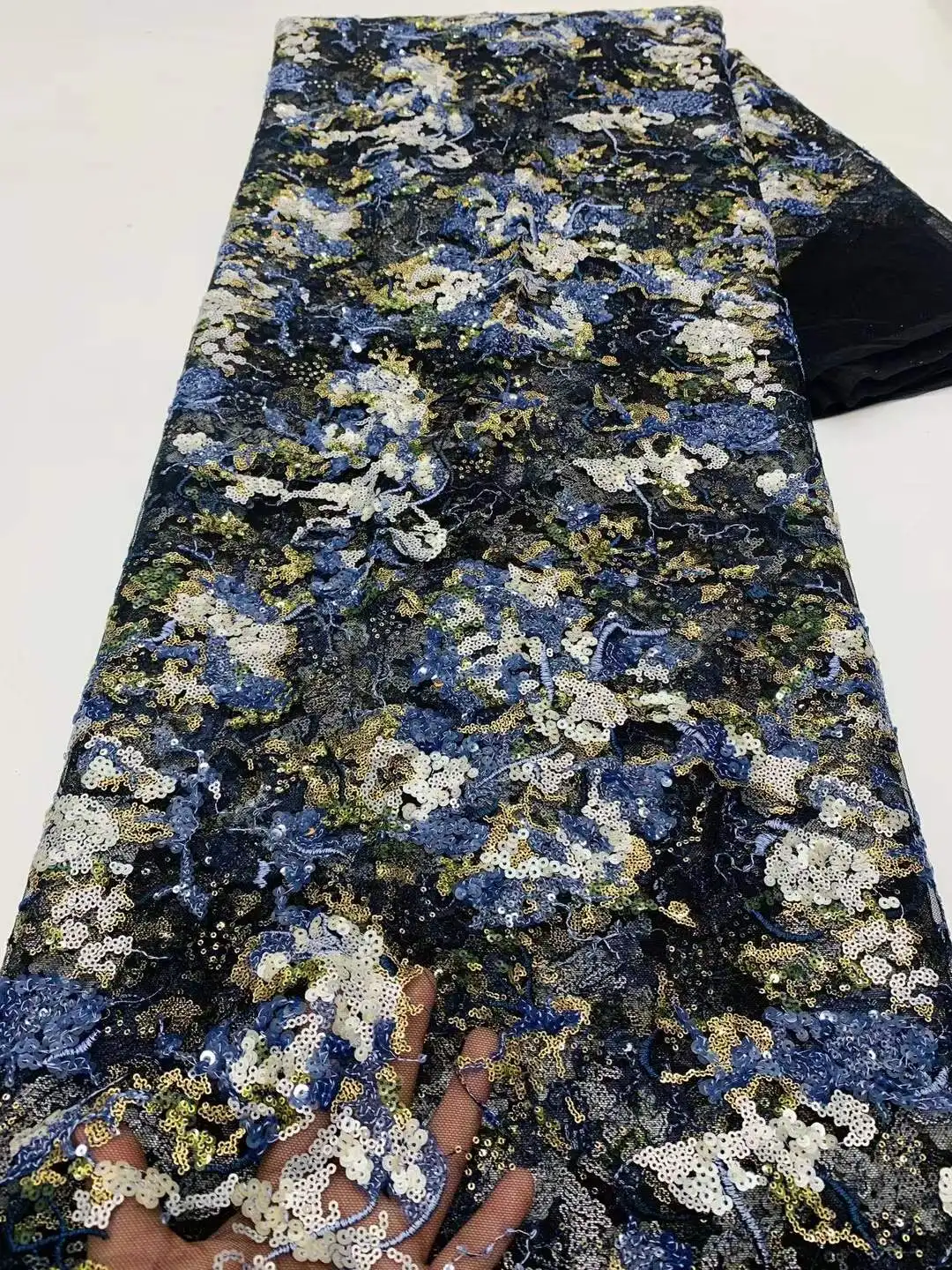 

Luxurious Nigerian African Beaded Lace Fabric High Quality Sequins Embroidery African French Lace Fabric For Sewing Dress