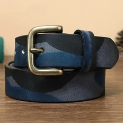 Deepeel, cinturón de piel de vaca de camuflaje de 105-125cm para hombre, hebilla de Pin de cobre, cinturones decorativos Vintage, pretina juvenil de cuero genuino para hombre