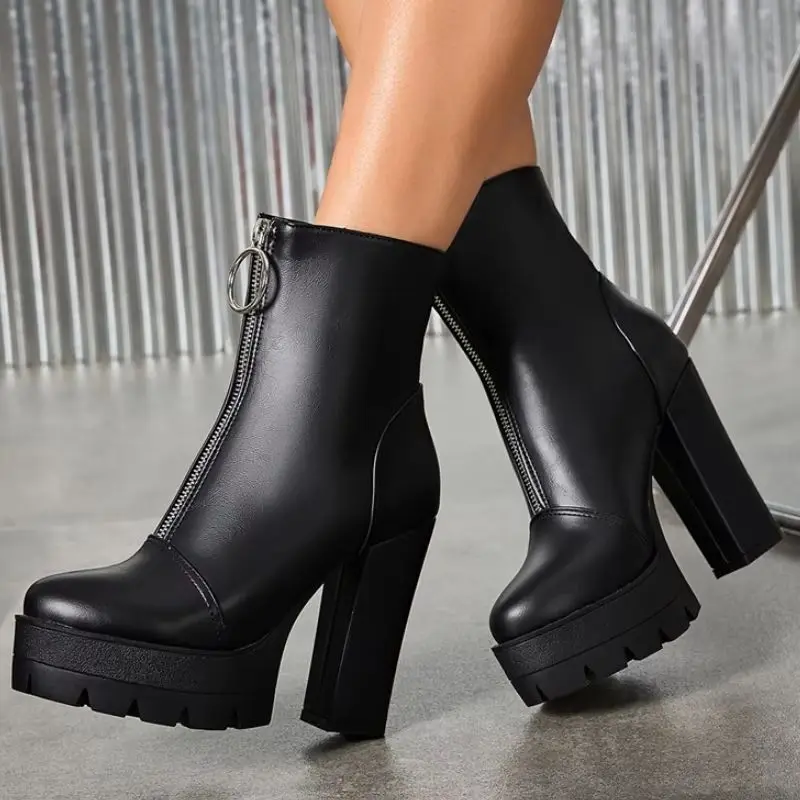 

Black Platfom Ankle Boots for Women Autumn Winter Motorcycle Boot 2026 Sexy Gothic High Heels Party Footwear Shoes