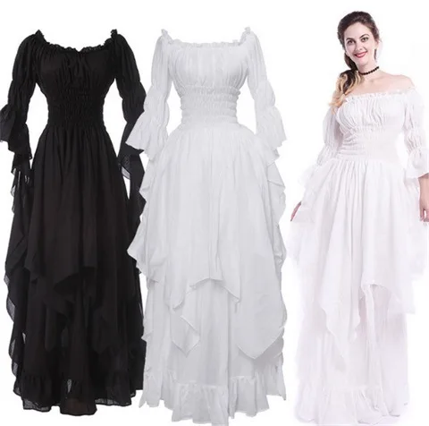 Middeleeuwse Victoriaanse Jurk Gothic Jurk Elegante Ruche Renaissance Zwarte Gothic Jurk Vrouwen Cosplay Party Halloween Kostuumjurk 5xl