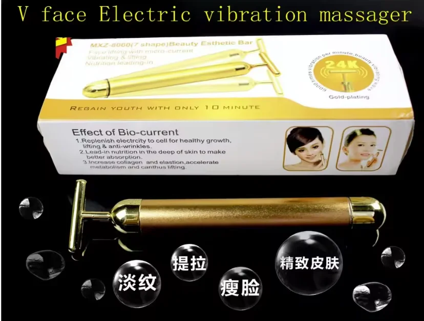 24k Golden Anti-aging Pulse Beauty Bar 3D Face Massager Roller Electric Face Massager V Shape Vibration Body Lift Skin Care Tool