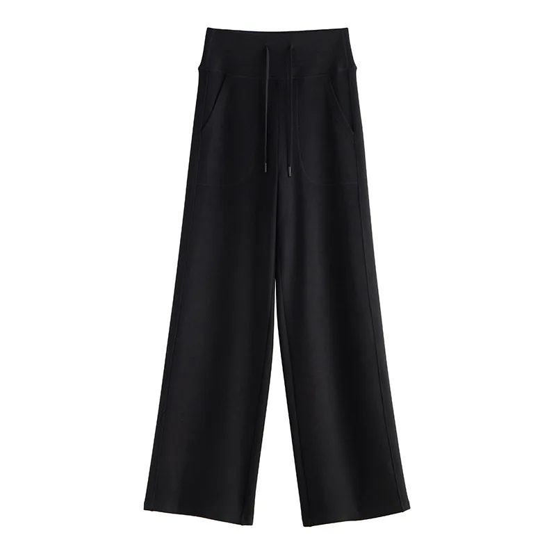 2025 Damen-Winterkleidung, 7 % Kaschmir, Thermowolle, Kordelzug, Taschendesign, einfarbig, lässige Schlaghose