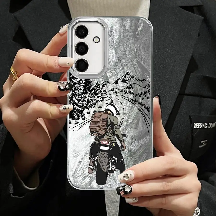 Cartoon Mountain Road Moto Nero Soft Shell Cassa Del Telefono per Samsung Galaxy A51 A52 A26 A55 A21s A35 A36 A15 A16 A23 A13