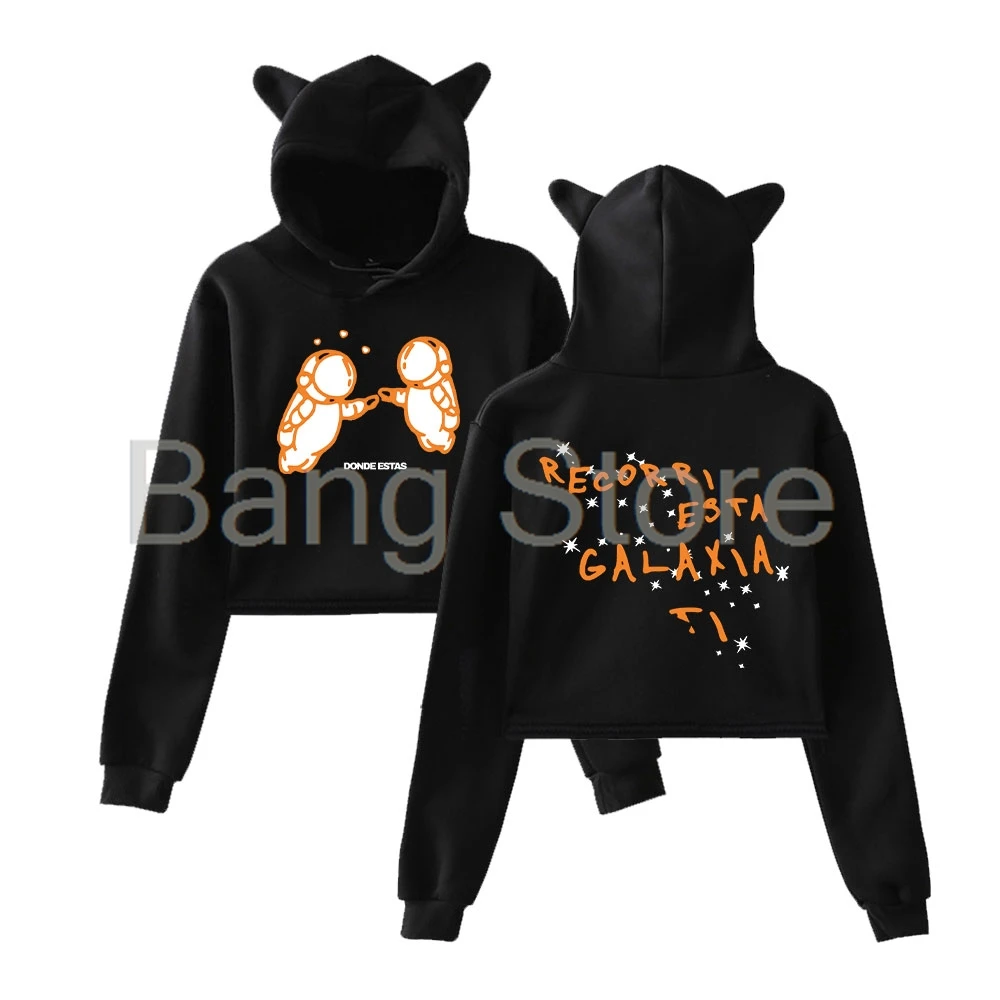 Ivan Cornejo Mirada Donde Estas Cat Ear Hoodie 2024 Tour Women Long Sleeve Sweatshirts Casual Streetwear Crop Tops