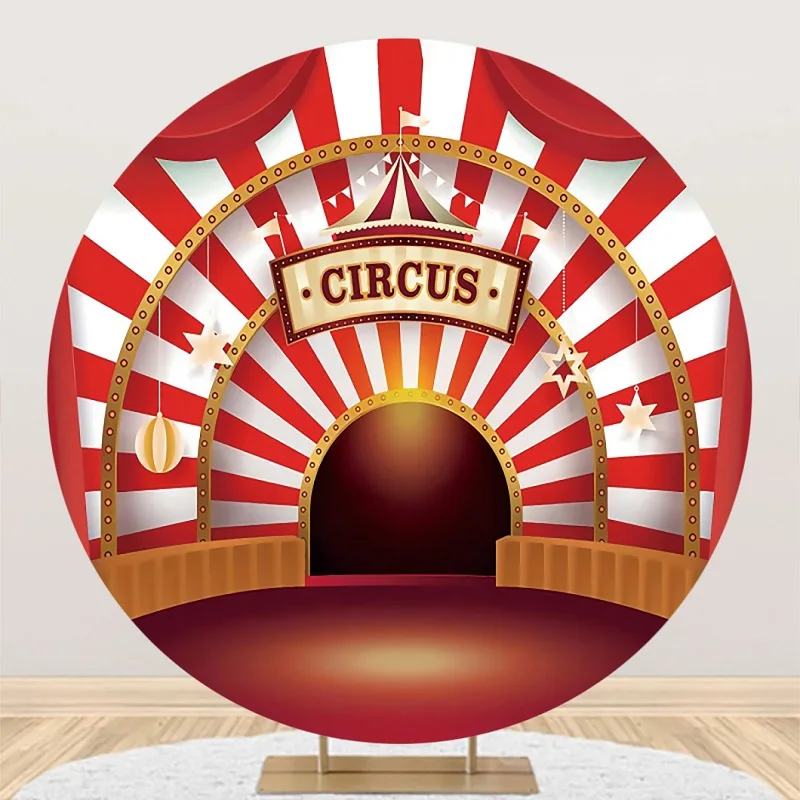 Circus Round Backdrop Carnival Birthday Theme Party Decorations Kids Fairground Tent Red White Striped Circle Background Cloth