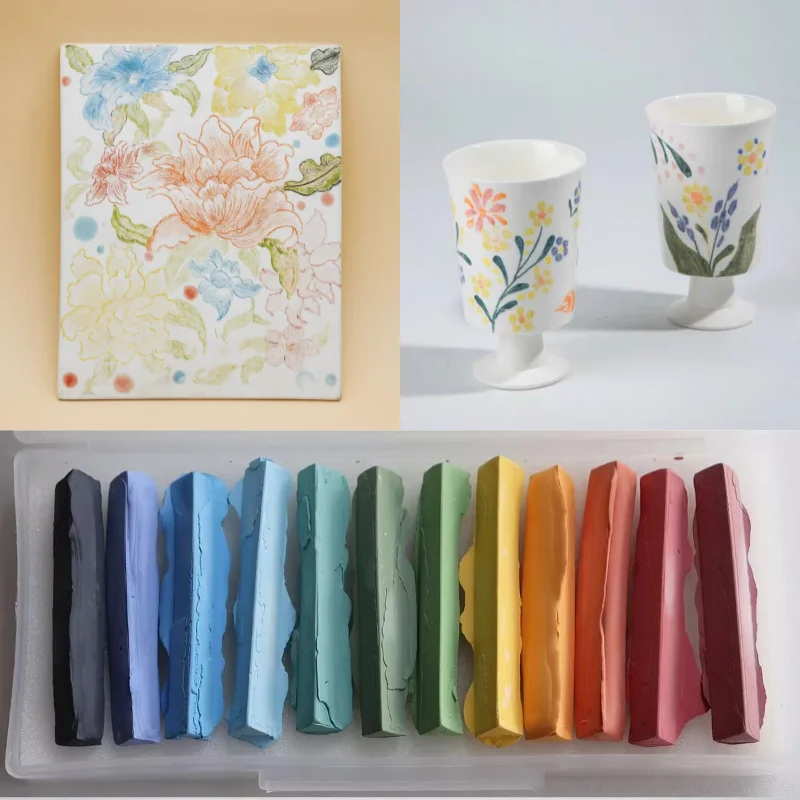 

12 Colors/set Medium High Temperature Fired Ceramic Underglaze Coloured Drawing Chalk DIY Pottery Handicrafts Painting Tools