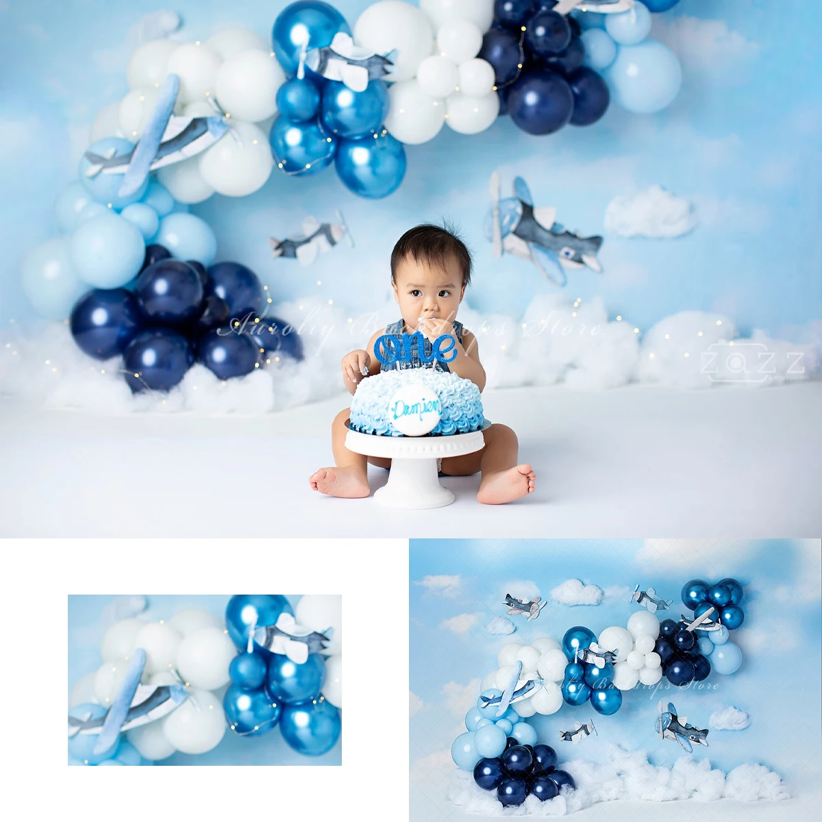 

Flying Blue Sky Backgrounds Cake Smash Kids Adult Photography Props Child Baby Decors Jet Pilot Balloon Arch Photo Backdrops