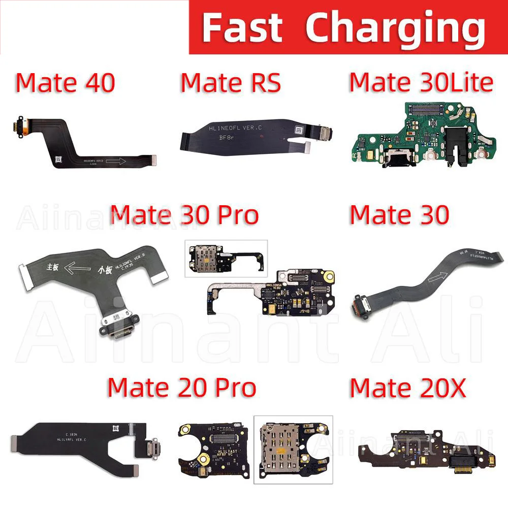 AiinAnt USB Fast Charger Dock Connector Charging Board Flex Cable For Huawei Mate 20 20X 30 40 40E Lite Pro RS Sim Phone Parts