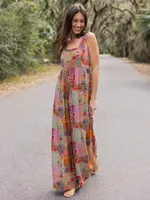 Plus Size Women's Jumpsuit, Wide Strap Square Neck Printed Casual Street Fashion Loose Wide Leg Jumpsuit - Image 6