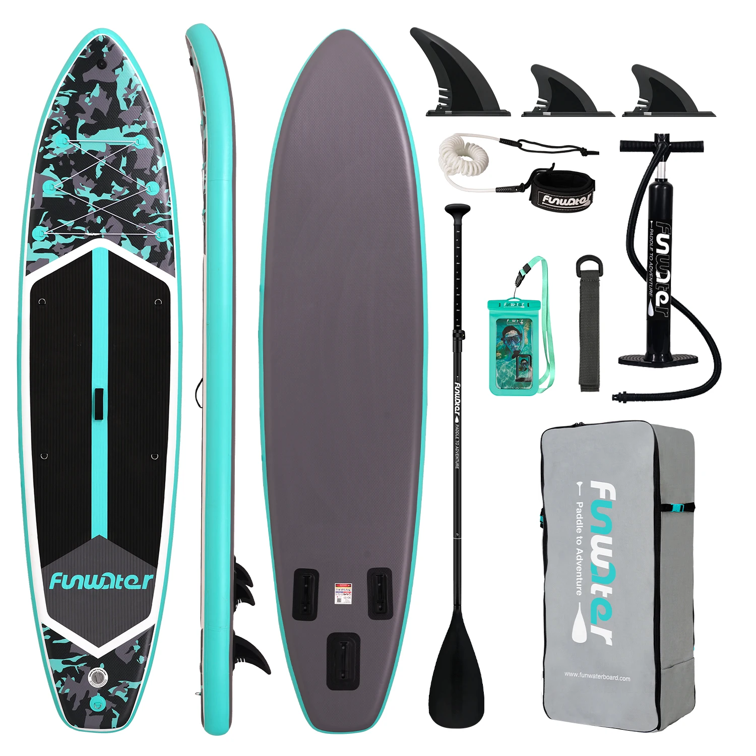 SUP Outdoor Water Station Board Funwater Green Mosaic 350 * 84 * 15 cm Maximale Tragfähigkeit 180 kg Leicht zu transportieren Geeignet für Familienreisen im Freien mit komplettem Zubehör Geeignet für