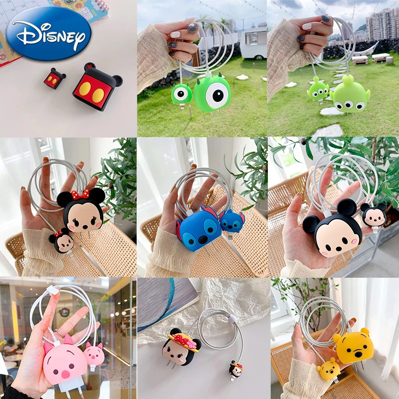 Disney Cartoon Stitch Mickey Mouse Silicone Protector Case for IPhone Charger Cable Data Line Head Protection Cover Accessories