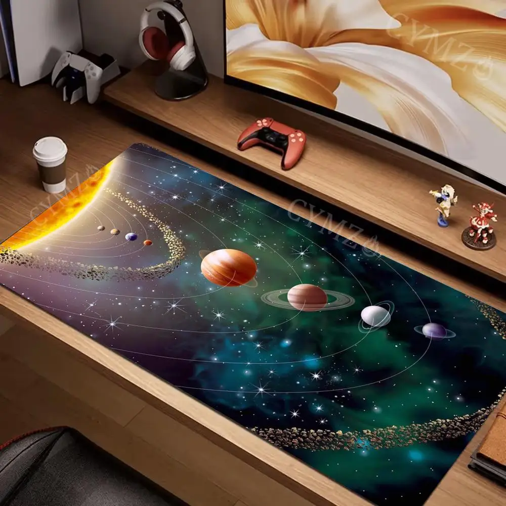 Hemelse planeten Muismat Bureaumat met gestikte rand Rubberen antislipbasis pc-accessoires Gamingmat toetsenbord muismatten tapijt