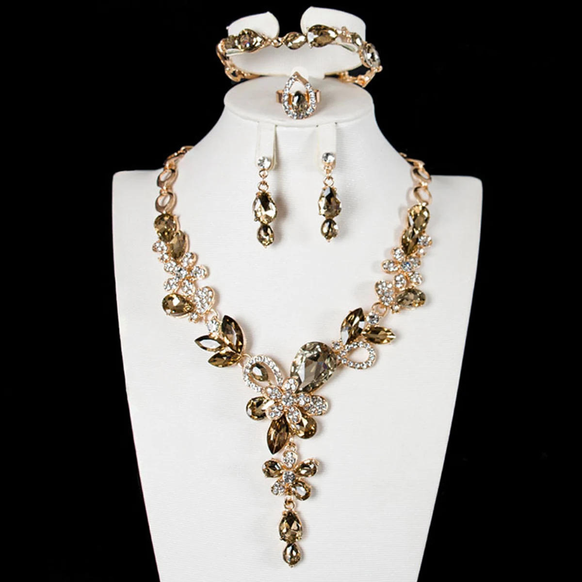 Super Flash Crystal Glass 4 Pcs Jewelry Set for Women Temperament Wedding Bridesmaid Accessories Gifts Trendy Geometry Jewelry