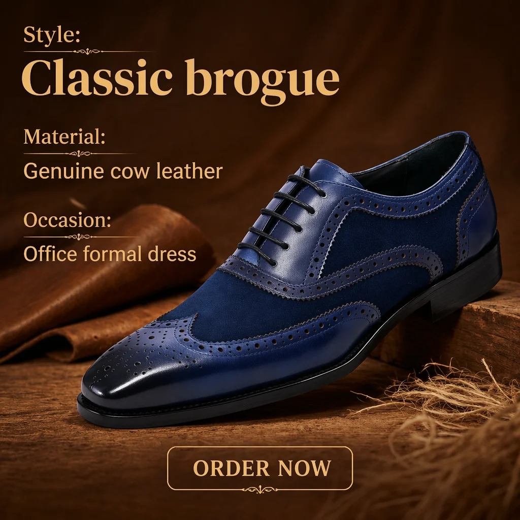 High Quality Men's Genuine Leather Dress Shoe Classic Brogue Style Lace up Formal Suits for Business Wedding Party Office Shoe