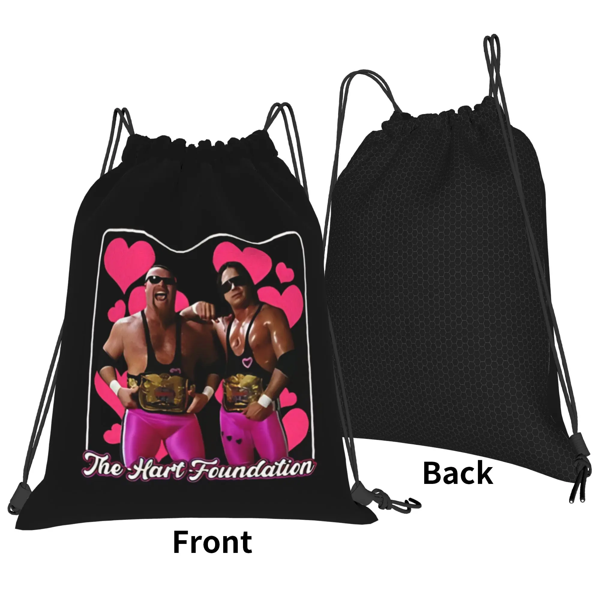B-Bret Hart fighter silhouette Portable Travel Riding Gym Drawstring Storage Sporty Backpacks
