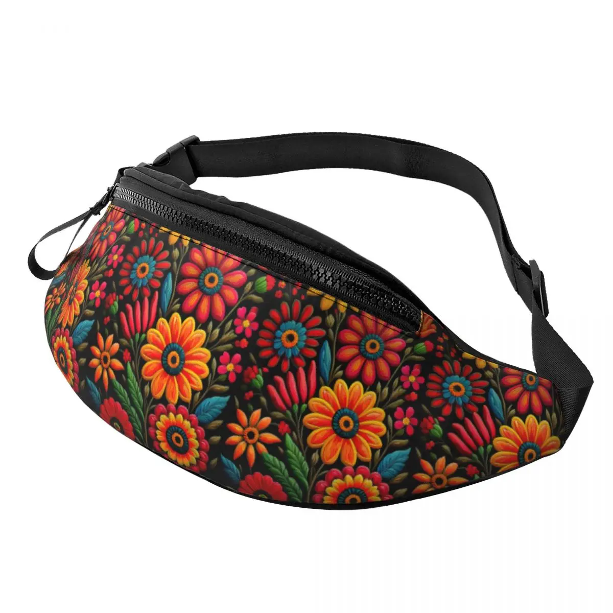 Custom Cool Colourful Floral Mexican Flowers Fanny Pack for Running Men Women Crossbody Waist Bag Phone Money Pouch