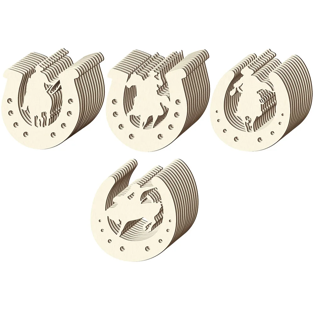 

48Pcs Horseshoe Shaped Wooden Chips Unfinished DIY Painting Slices Kids Hand Painted Craft Accessory Creative Graffiti Wood