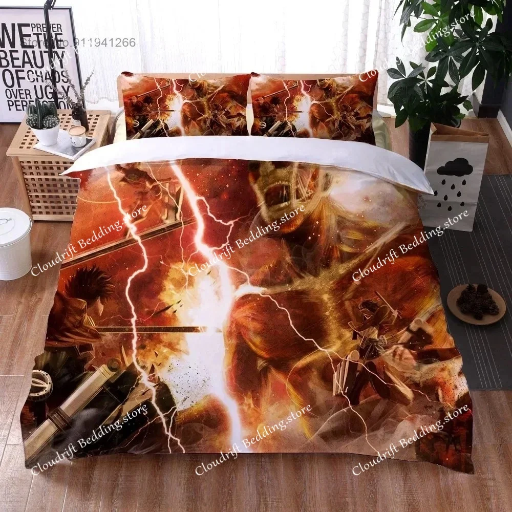 2024 Anime Attack On Titan Custom Duvet Cover Cartoon 3D Print Boys Bedroom Decor Gifts Quilt Cover Pillowcase Bedding Set 3