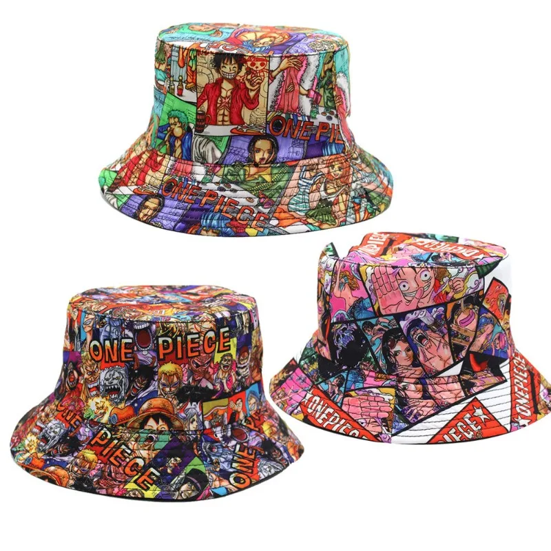 Cute cartoon pirate print bucket hat Kawaii anime style retro bucket hat sun protection foldable adult travel gift wholesale