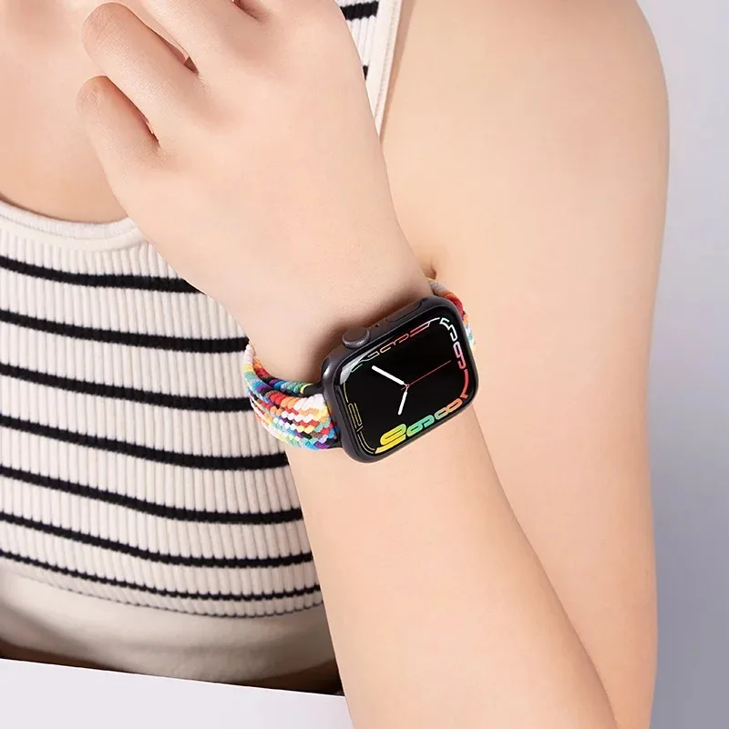 Nylon Strap for Apple Watch 9 8 7 45mm 41mm Ultra 49mm Slim Braided Loop wristband iWatch 6 5 4 SE 44mm 40mm 10 46mm 42mm correa