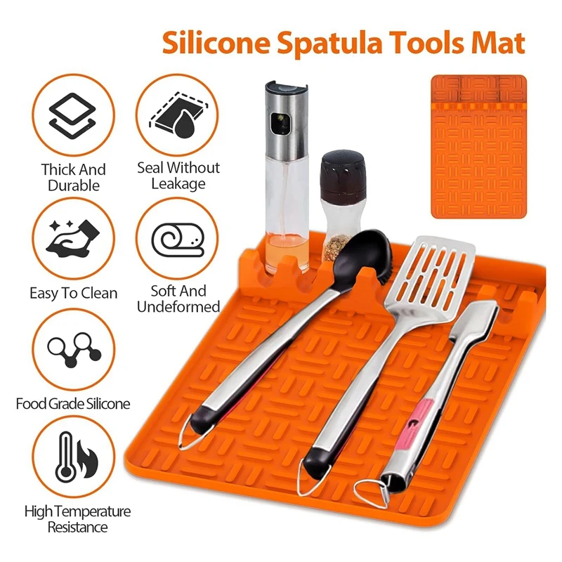 Silicone Griddle Tools Mat Griddle Tools Mat With Drip Pad,Side Shelf Mat Grill Utensils Holder Griddle Accessories