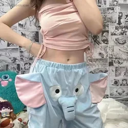 TikTok Hot Women Men Shorts Cute Little Flying Elephant Summer Cartoon 3D Sleeping Pants Couples Soft Home Short Pants Kawaii