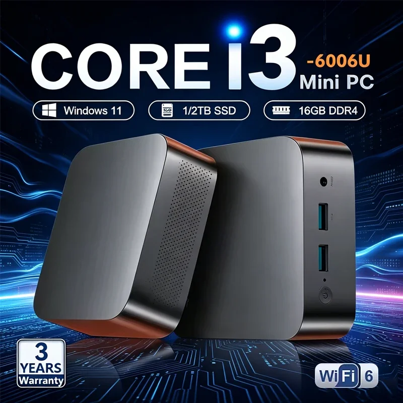 미니 PC 윈도우 11 프로 코어 i3 6006U 32GB 램 1TB/2TB SSD WIFI 6 BT5.2 4K HD 미니 게이밍/오피스/학습용 PC 3년 보증 포함