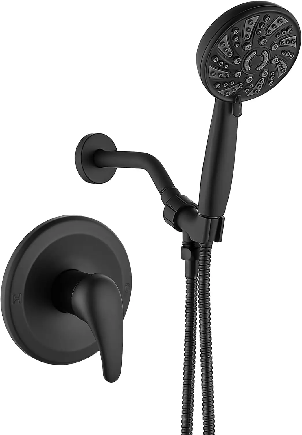 Single-Handle Shower Faucet Set with 6 Modes, Matte Black Trim Kit, ABS Handheld Fixtures