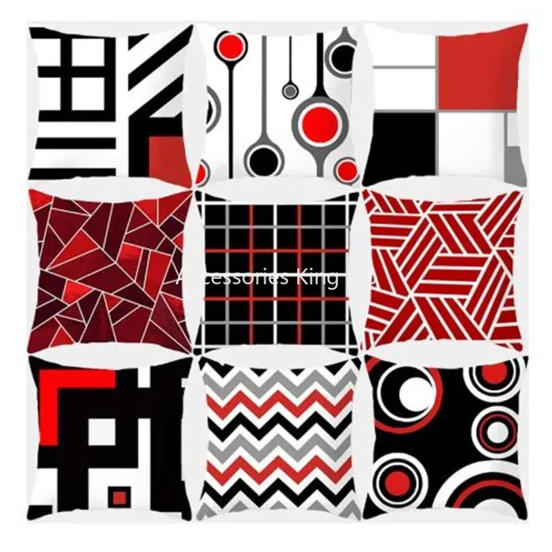 45*45cm bantal geometris merah poliester dekoratif bantal lempar mode kotak-kotak bergaris sarung bantal Sofa dekorasi rumah sarung bantal