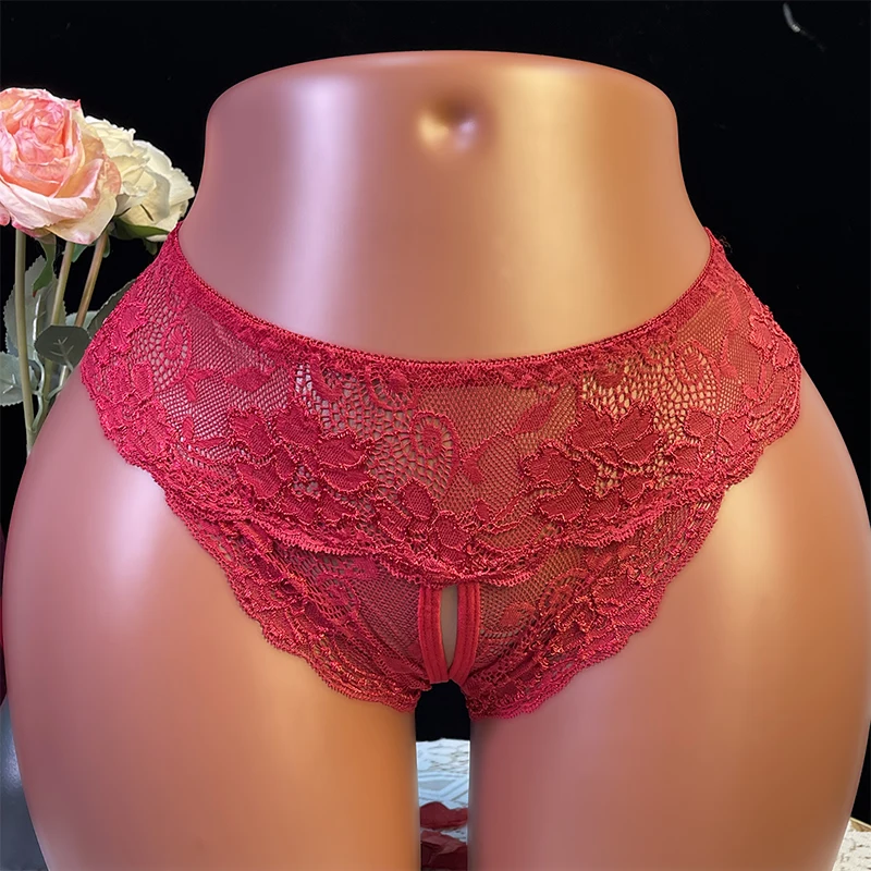 Crotchless Black Sexy Women's Lace Mesh Hollow Out Female Lingerie Sex Open Crotch Panties Transparent Underwear Erotic Costumes image 6