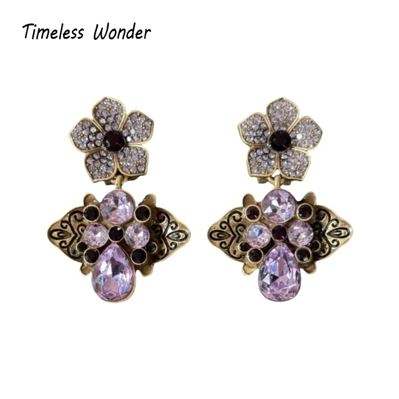 

Timeless Wonder Fancy Zircon Geo Floral Button Earrings for Women Designer Jewelry Trendy Ins Rare Cute Vintage Mix 2264