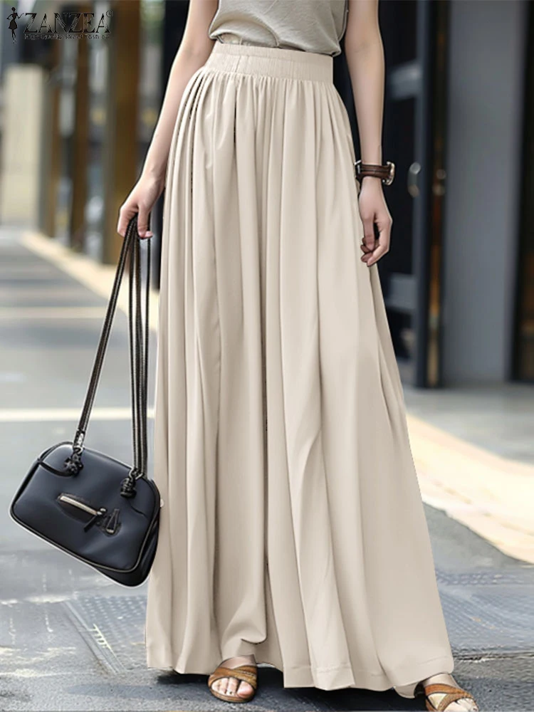 

Fashion Women Maxi Long Skirt Vestidos ZANZEA Elegant Work Party Skirts High Waist Long Jupe Robe Femme Solid Loose Faldas Saia