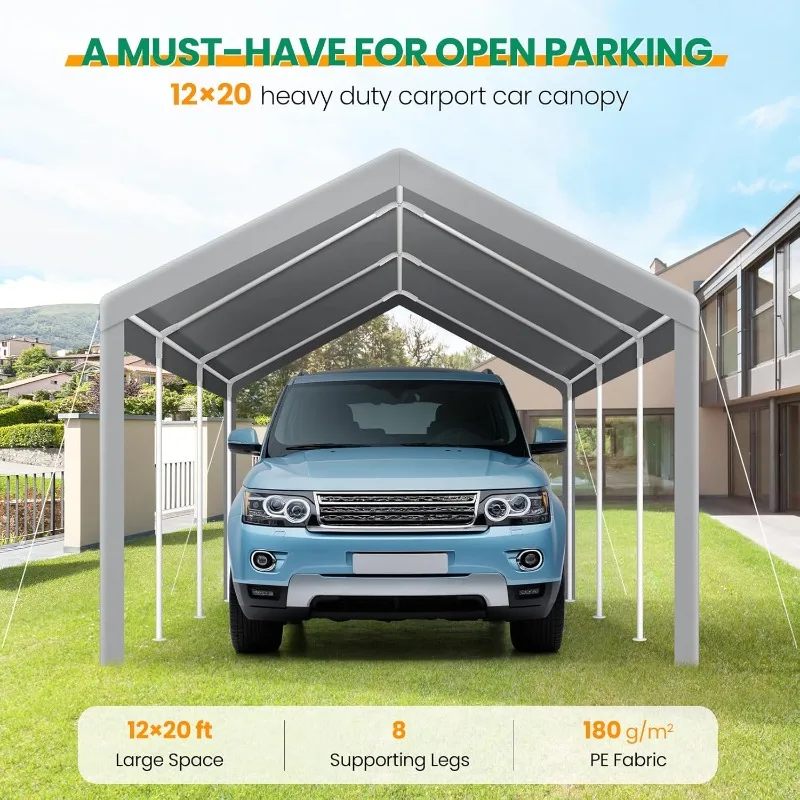 مظلة Carport 12x20 جراج محمول عالي التحمل 2.0، مظلة سيارة، ترقية خيمة السيارة مقاومة للماء والأشعة فوق البنفسجية مع مدمج