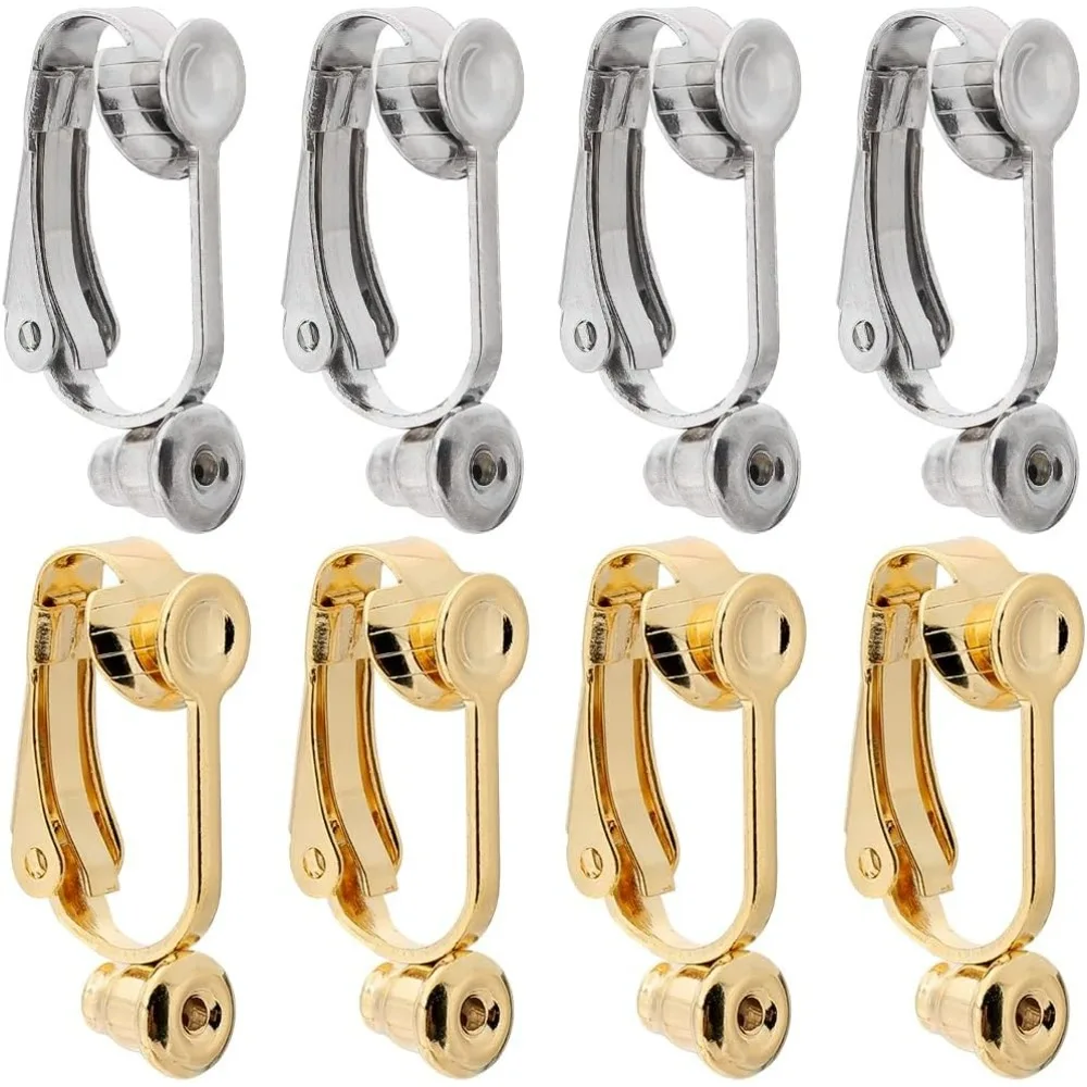 20Pcs Stainless Steel Earring Clips Gold Clip on Earring Converters Silver with 20Pcs Silicon Earring Pads Open Loop kits