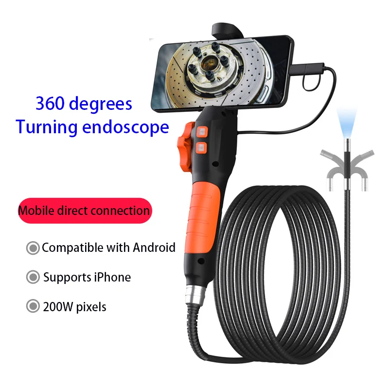 

Two-Way 180° Articulated Endoscope Inspection Camera with 6.4mm Tiny Lens 200W HD Borescope Camera for Automotive Plumbing Car