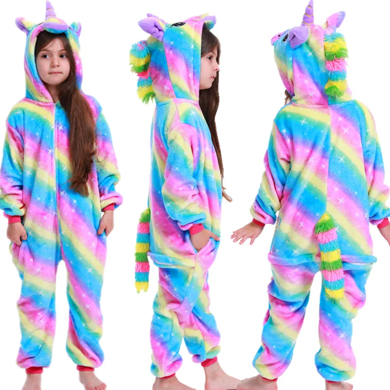 Kids One-Piece Pajamas Children Animal Cartoon Plush Kigurumi Unicorn Onesies Winter Warm Clothes for Boys Girls Christmas Gift